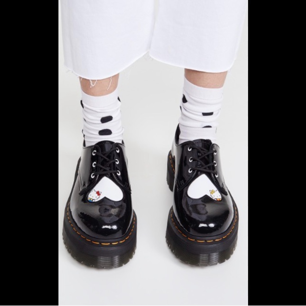 🔥❤️😻Dr. Martens 1461 QUAD HK Hello Kitty Patent Lamper+Hydro Leather😻❤️🔥 - Picture 5 of 16